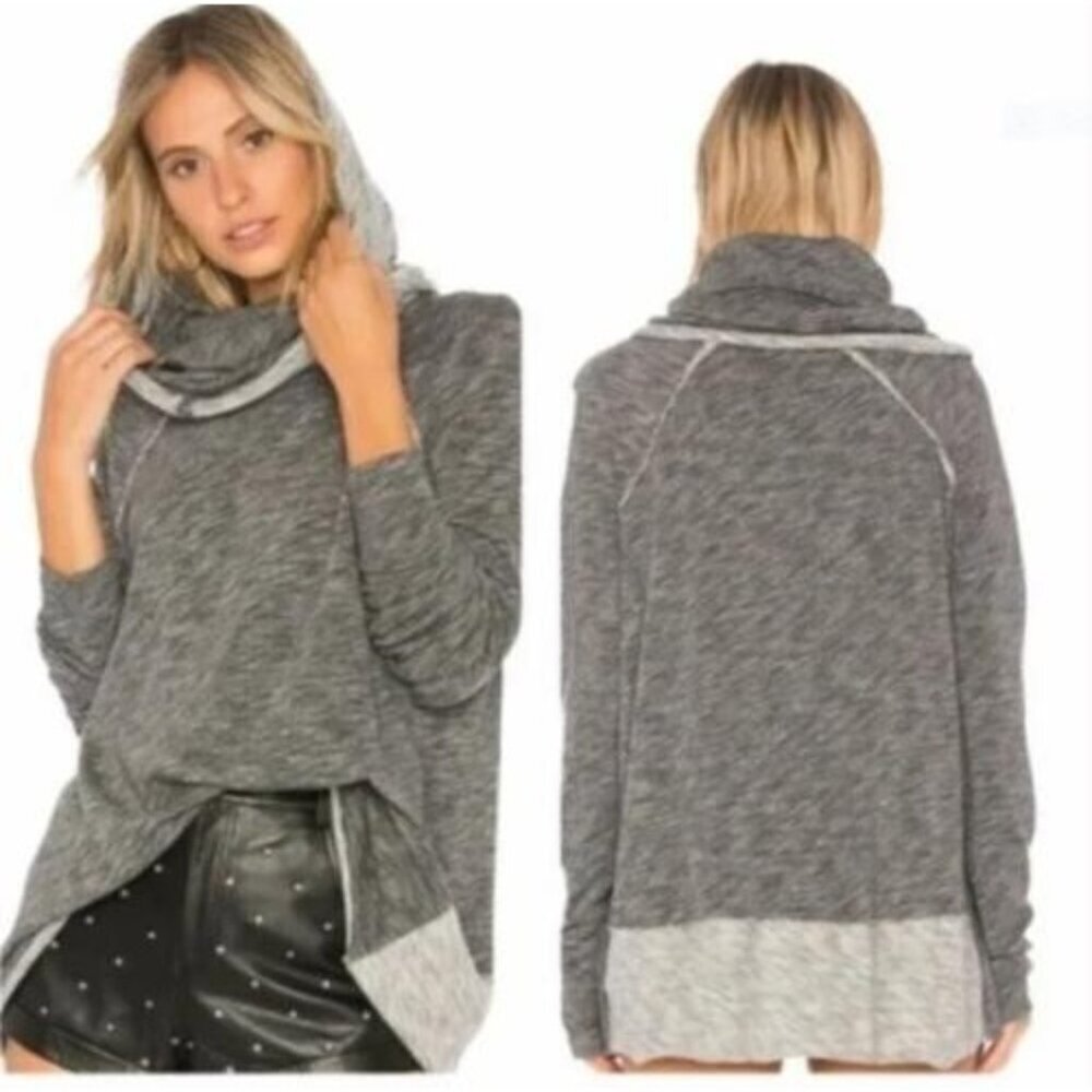 FP Beach Gray Cowl Neck Cotton Hoodie Top Relaxed Fit OS